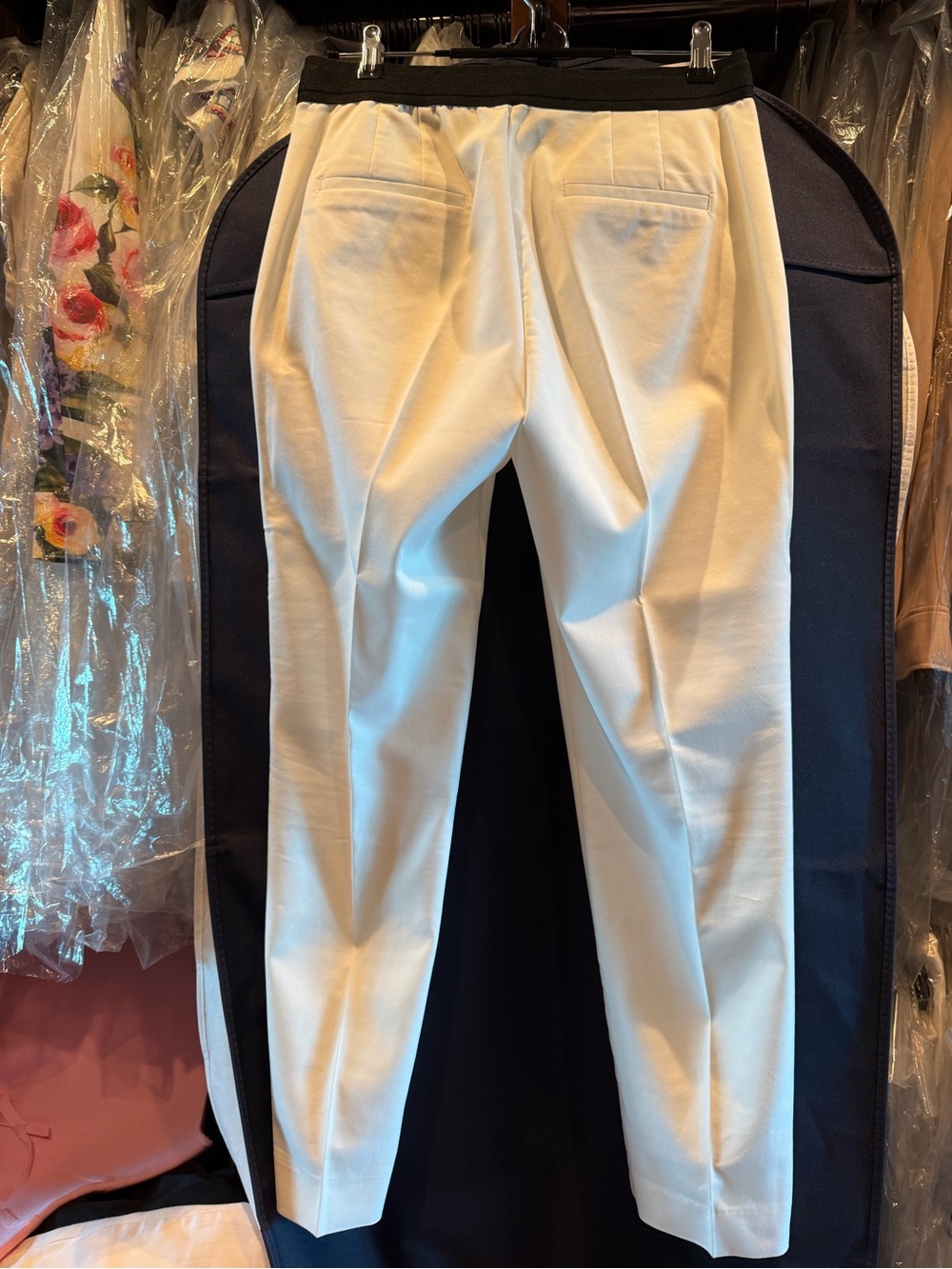 Zara Cropped White Tailored straight leg Pants with black detail in back Large